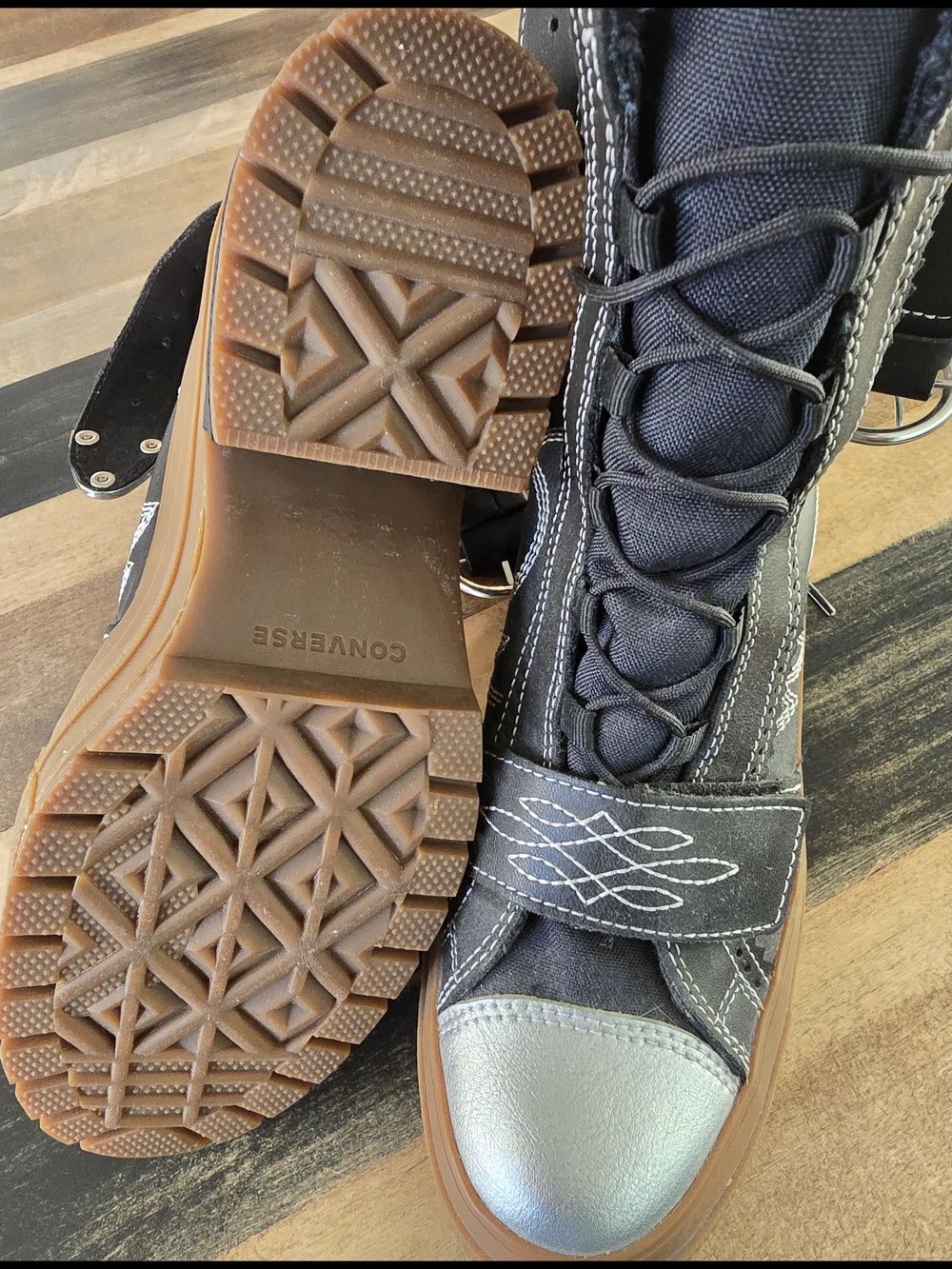 Converse Black and Brown Platform Lace-Up Buckle Boots - Picture 2 of 2